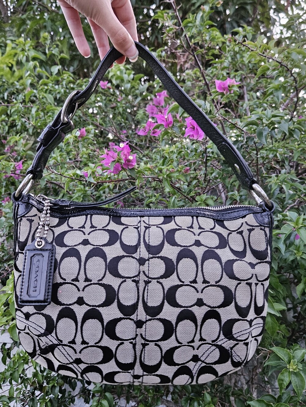 Coach F13114 Soho Signature Black Grey Canvas Hobo Shoulder Bag Hangtag